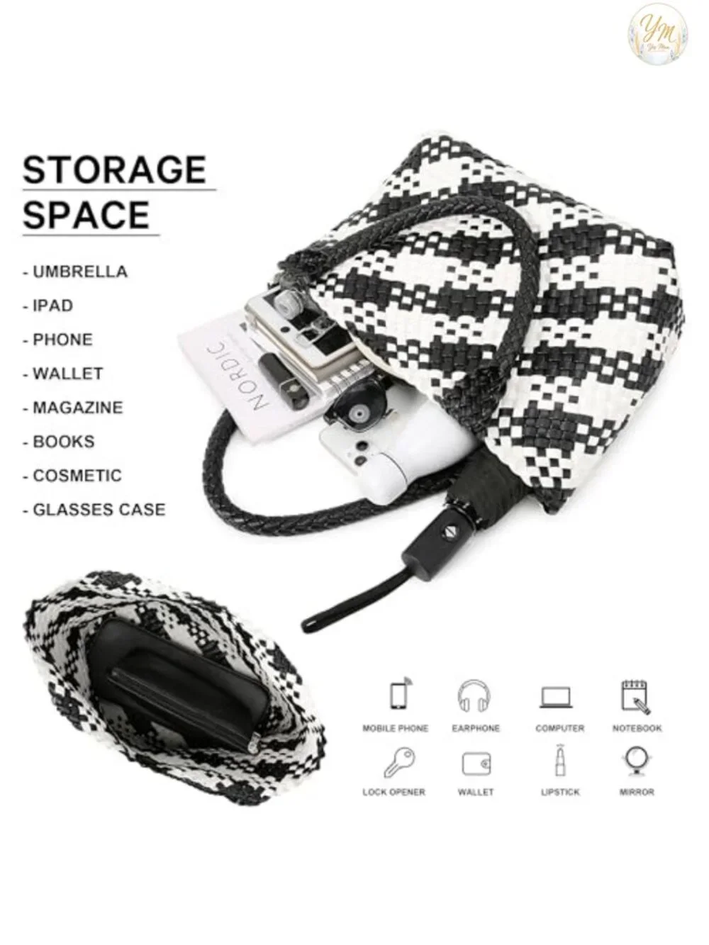 Woven Top Handle Tote Bag Vegan Leather Handbag with Clutch